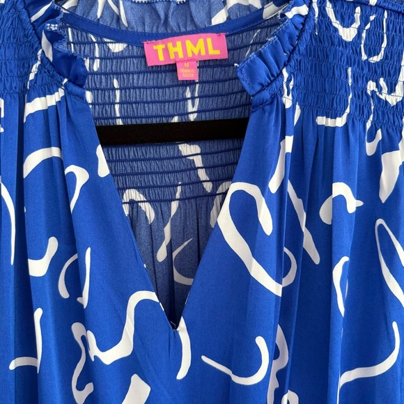 THML Serpentine Sway Satin Blue White Maxi Dress M - Picture 7 of 11